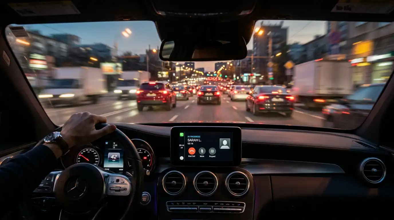Car driving on city road