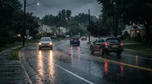 Cars driving on wet road