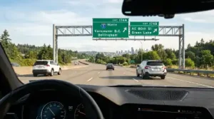 Driver view of road sign
